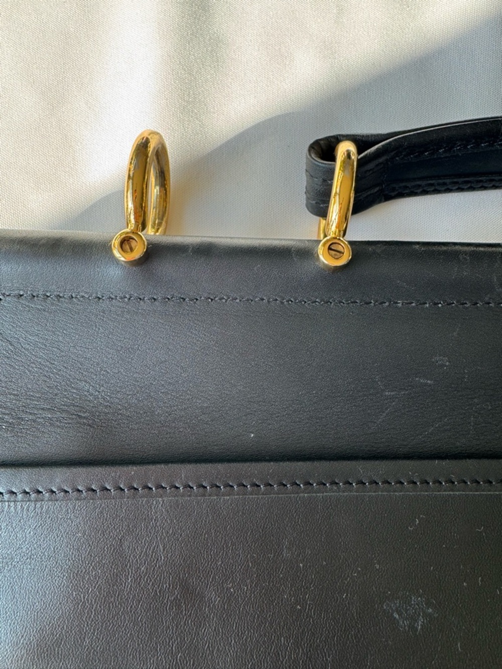 Classic Black Leather Top-Handle Bag with Gold Hardware - Picture 7 of 13
